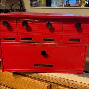 Vintage Red Metal Kitchen Storage Cabinet